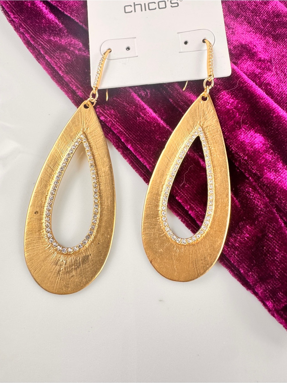 Chico's Gold Teardrop Earrings with Crystal Trim
